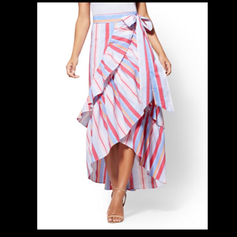 New York & Company Striped Ruffle Maxi Skirt S